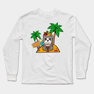 Cute Grey Dog on a tropical island Long Sleeve T-Shirt